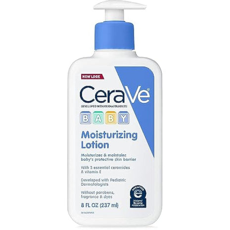 CeraVe Baby Lotion, Baby Skin Moisturizer with Vitamin E & Niacinamide, 8oz | Gently Hydrates Delicate Skin with A Non-Greasy Feel, Free Of Fragrance, Dyes, Paraben & Phthalates