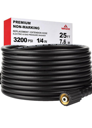 YAMATIC Pressure Washer Hose 25FT x 1/4 inch, 3200 PSI Kink Resistant OEM-Quality Upgrade Power Washer Replacement with M22-14mm Brass Fittings for Ryobi, Troy Bilt, Greenworks, Craftsman