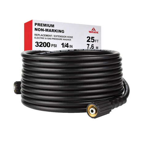 YAMATIC Pressure Washer Hose 25FT x 1/4 inch, 3200 PSI Kink Resistant OEM-Quality Upgrade Power Washer Replacement with M22-14mm Brass Fittings for Ryobi, Troy Bilt, Greenworks, Craftsman