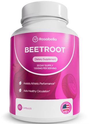 Rosabella Organic Beet Root Capsules - 1300mg Beet Root Powder Aids Healthy Circulation & Vitality, Non-GMO, Beet Root Supplement - 60 Capsules, 30-Day Supply