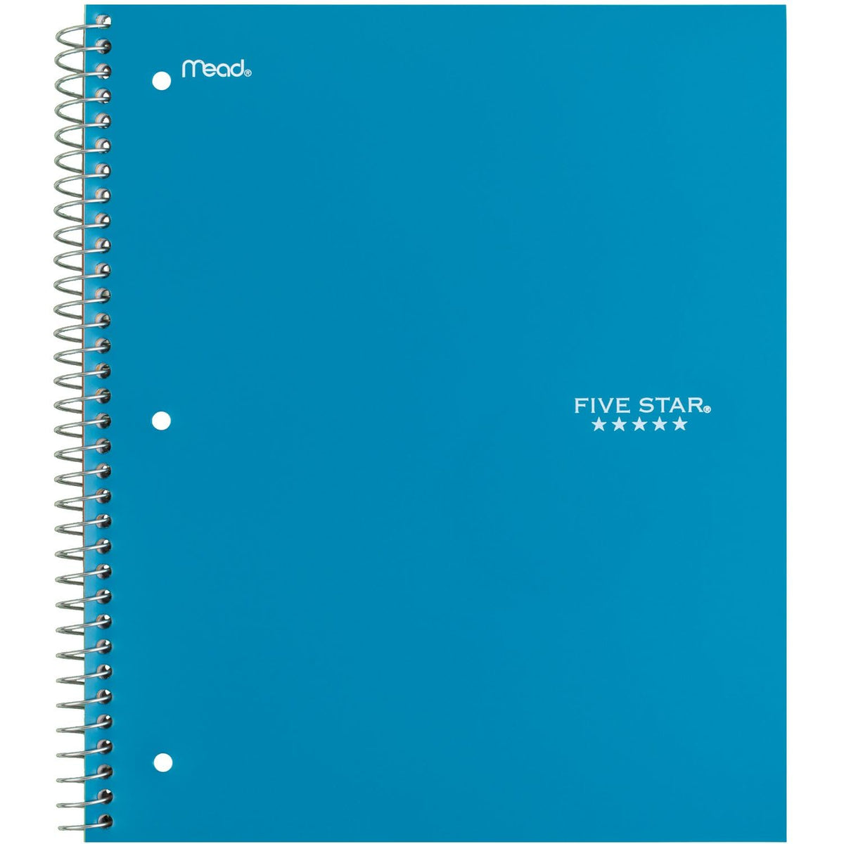 Five Star Spiral Notebook + Study App, 3 Subject, Wide Ruled Paper, 8" x 10-1/2", 150 Sheets, Fights Ink Bleed, Water Resistant Cover, Tidewater Blue (73184)