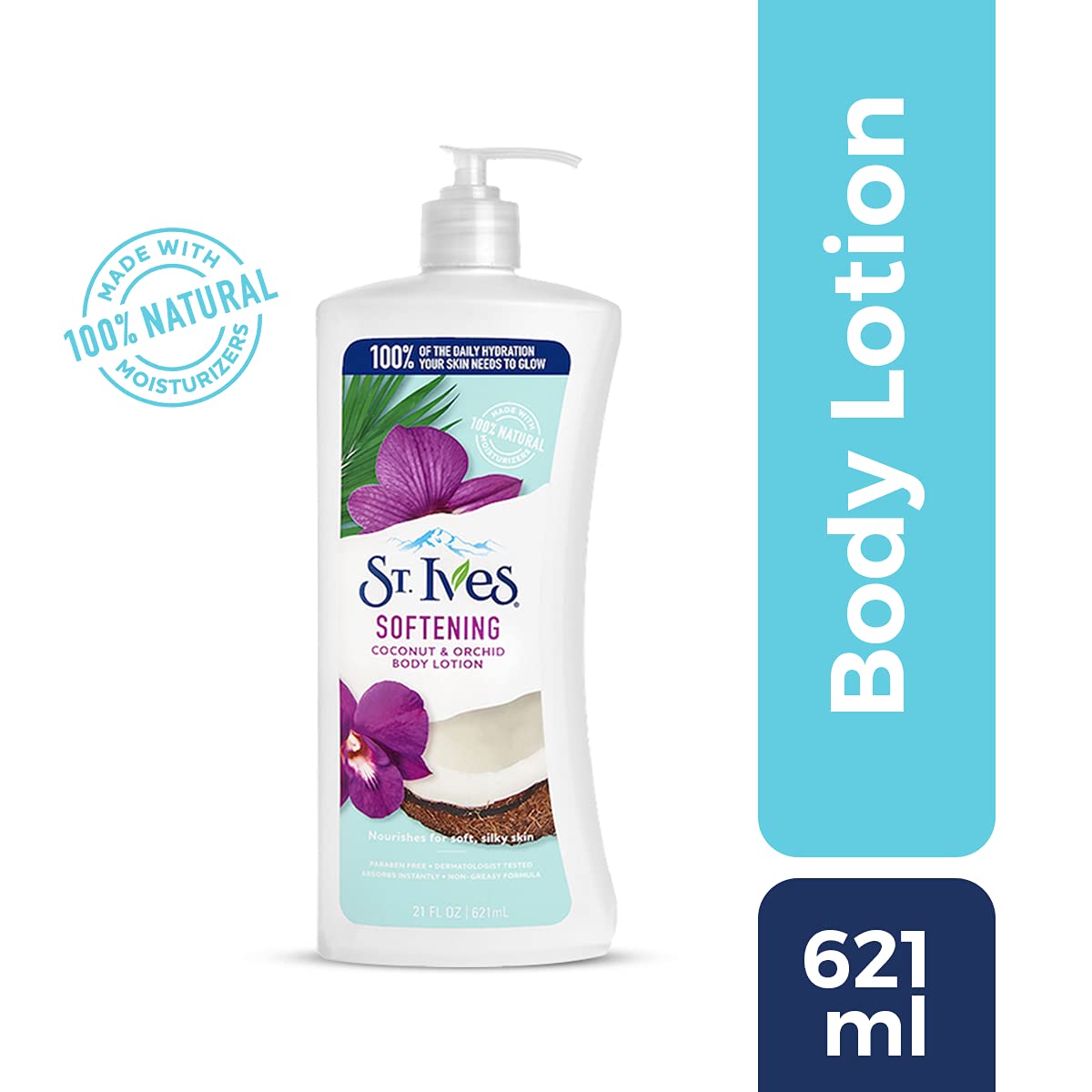 St. Ives Softening Body Lotion, Coconut and Orchid with Natural Extracts, Paraben-Free and Dermatologically Tested - 621 ml