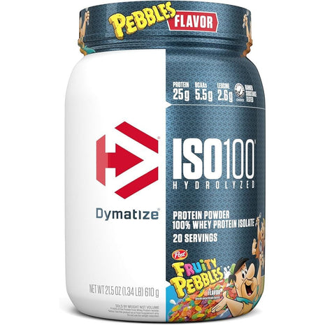Dymatize ISO100 Protein Powder, 100% Whey Isolate, Fruity Pebbles | 25g Protein, Hydrolyzed, Fast-Absorbing, Supports Muscle Health, 5.5g BCAAs, Gluten-Free, 20 Servings, 1.3 lb