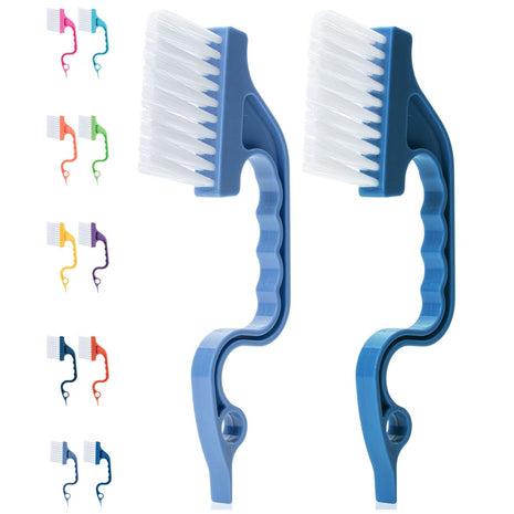 Slick- Window Track Cleaning Brush, 2 Pack, Blue Ergonomic Handle, Built-in Scraper, Multipurpose, Window Track Cleaning Tools