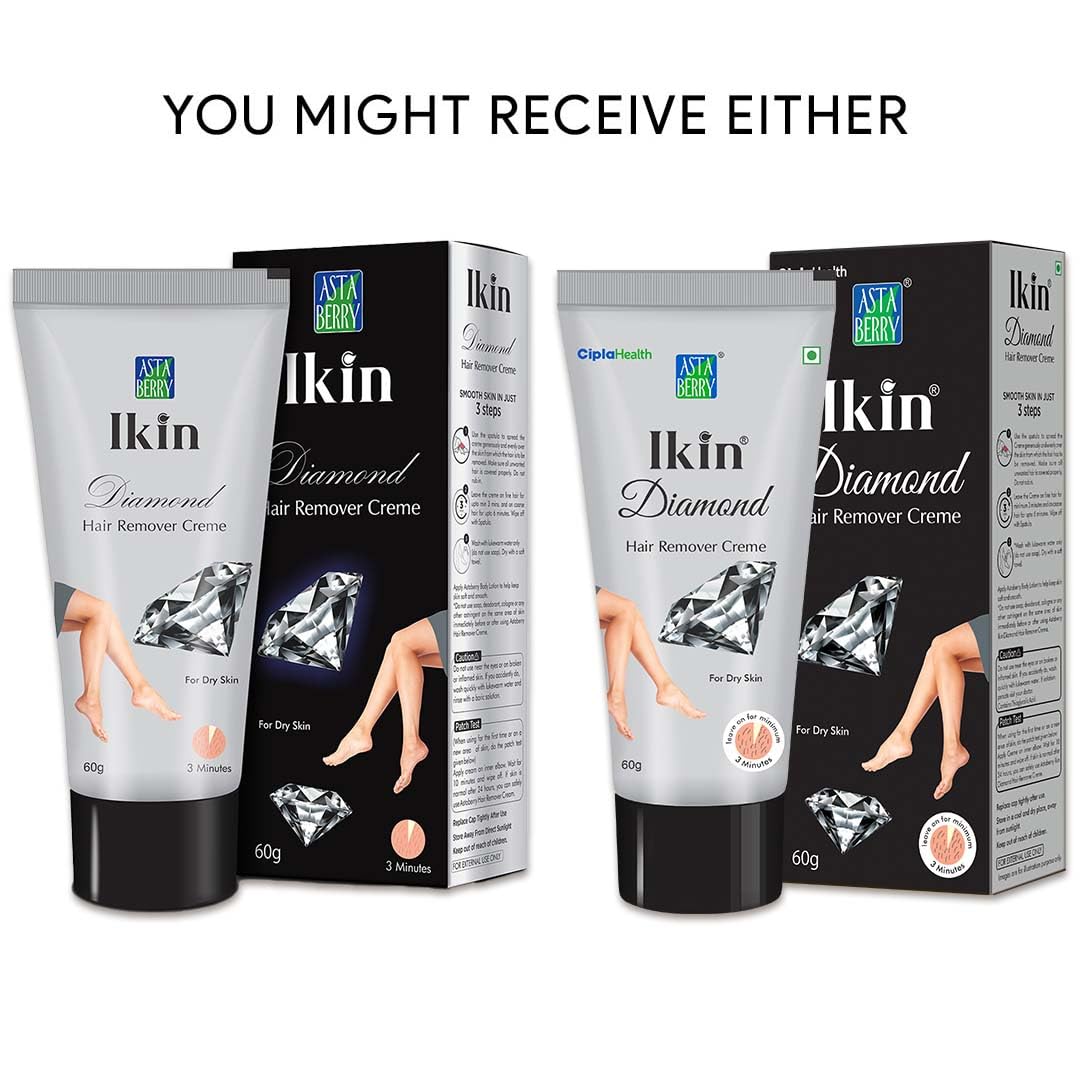 Ikin Diamond Hair Remover Cream 60gm, Pack of 3 (3 x 60g) Hair Removal Cream for Women | Suitable for Legs, Underarms & Bikini Line