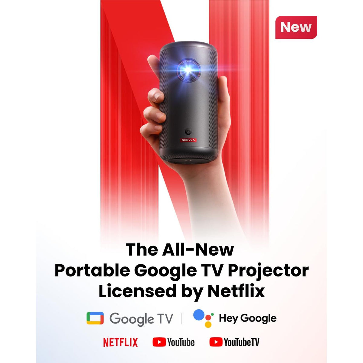 NEBULA Capsule 3 GTV Outdoor Projector, Netflix Officially Licensed, 1080P Smart Mini Projector with Wi-Fi, 2.5 hrs Battery, 120-Inch Display, Dolby Digital, Ultra Portable for Any Space