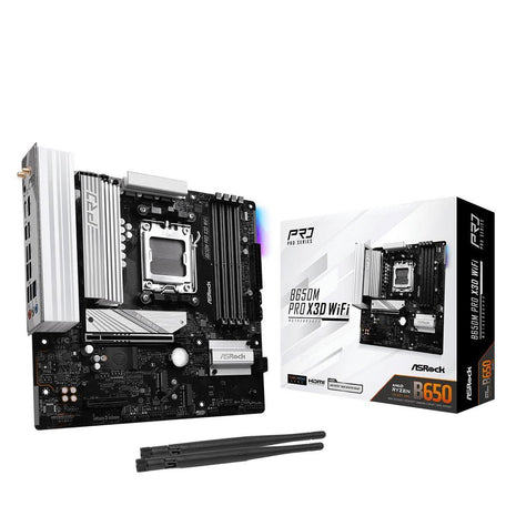 ASRock B650M Pro X3D WiFi AMD AM5 Micro-ATX Motherboard, Supports AMD Ryzen 9000/8000/7000 Series Processors, DDR5 8000+ (OC), PCIe 5.0, 2.5G LAN, WiFi 6E, 8+2+1 Power Phase