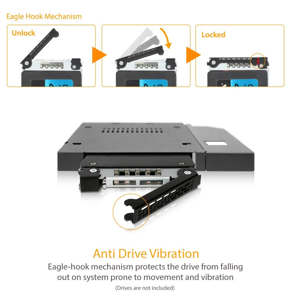 ICY DOCK 2.5” SATA/SAS HDD/SSD Rugged Full Metal Mobile Rack for Slim ODD or Slim FDD Bay | ToughArmor MB411SPO-B