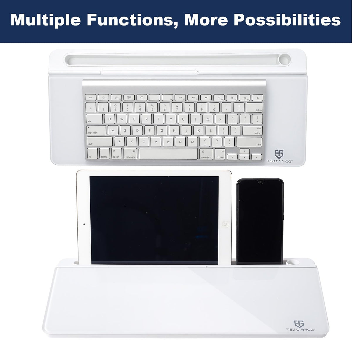 TSJ OFFICE Small Desktop Whiteboard -Glass Dry Erase Board Computer Keyboard Stand White Board Surface Pad with Drawer, Desk Organizers with Accessories for Office, Home, School Supplies