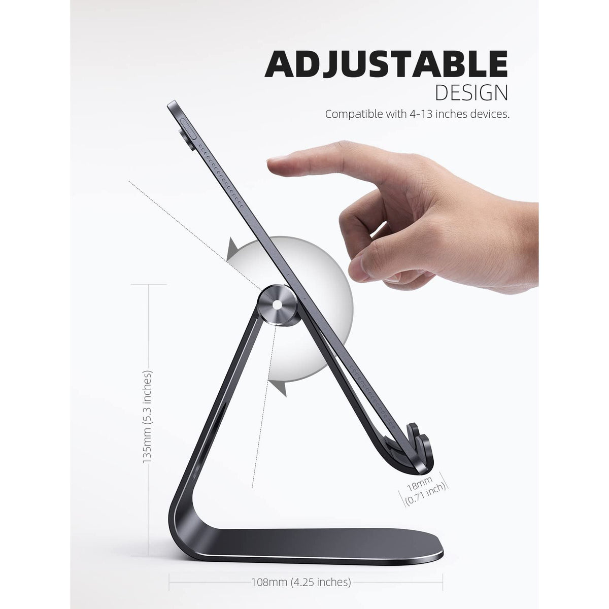 Lamicall Tablet Stand Adjustable, Tablet Stand : Desktop Stands Holder Dock Compatible with Tablets Such as iPad 2018 Pro 9.7, 10.5, Air Mini 4 3 2, Kindle, iPhone 17 Max, E-Reader (4-13'')- Black