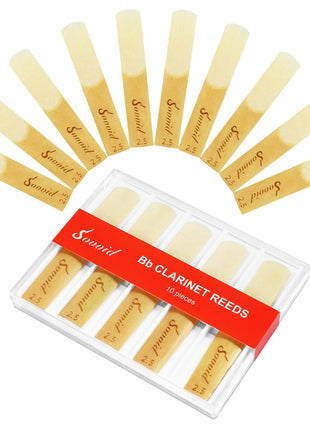 10 Pack Bb Clarinet Reeds with Plastic Box, Strength 2.5 Reeds for Clarinet, Thinner Reed Tip & Unfiled Cut for Easy of Play, Traditional Reeds for Clarinet Beginner and Player
