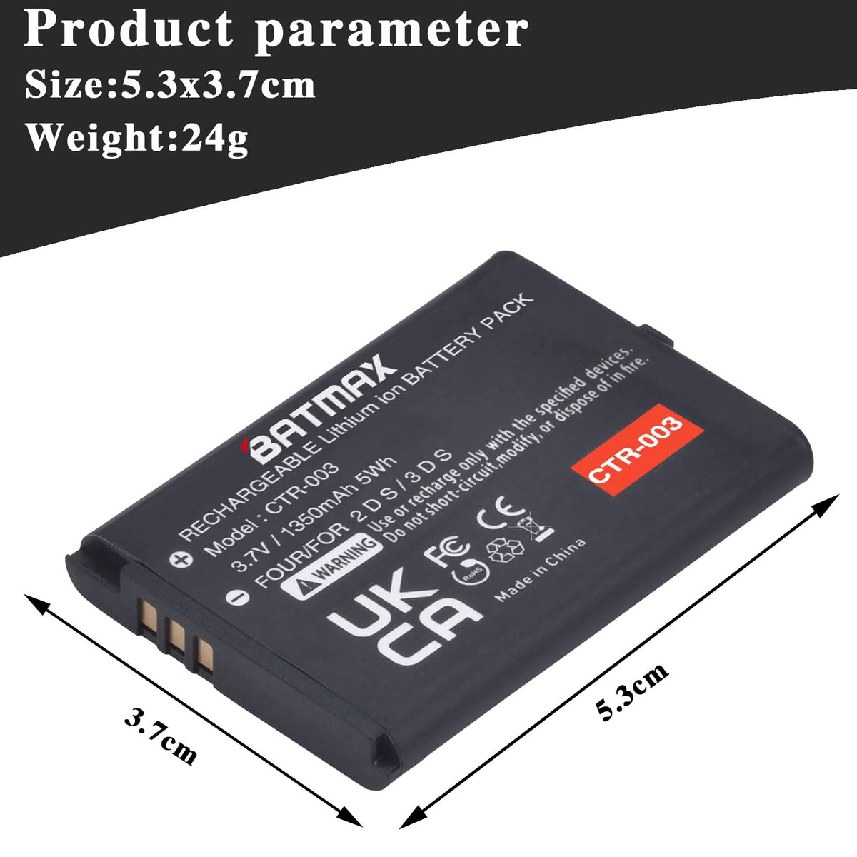 Batmax 1350mAh CTR-003 Battery for Nintendo 3DS 2DS Game Console