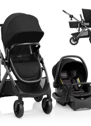 Evenflo Pivot Suite Modular Travel System with LiteMax Infant Car Seat, Dunloe Black