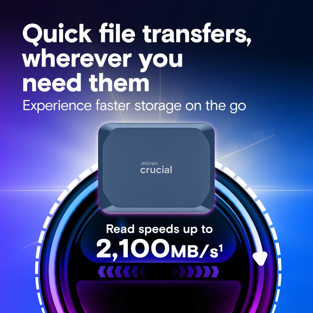 Crucial X10 1TB Portable SSD, Up to 2,100MB/s, USB 3.2 USB-C, External Solid State Drive, Compatible with Windows, Mac & Android, Durable Storage for Games, Photos & Files, Blue - CT1000X10SSD9-02