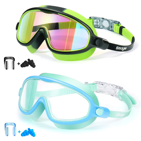 Seago Swim Goggles 2 Pack Anti-Fog Anti-UV Wide View Swimming Goggles for Kids 3-14