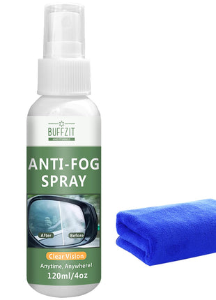 BUFFZIT Windscreen Anti-Fog Spray - Portable Glass Cleaner for Instant Fog Removal - Perfect for Cars, Home Windows, and Glasses - Streak-Free for Clear Visibility - 120ML/4oz