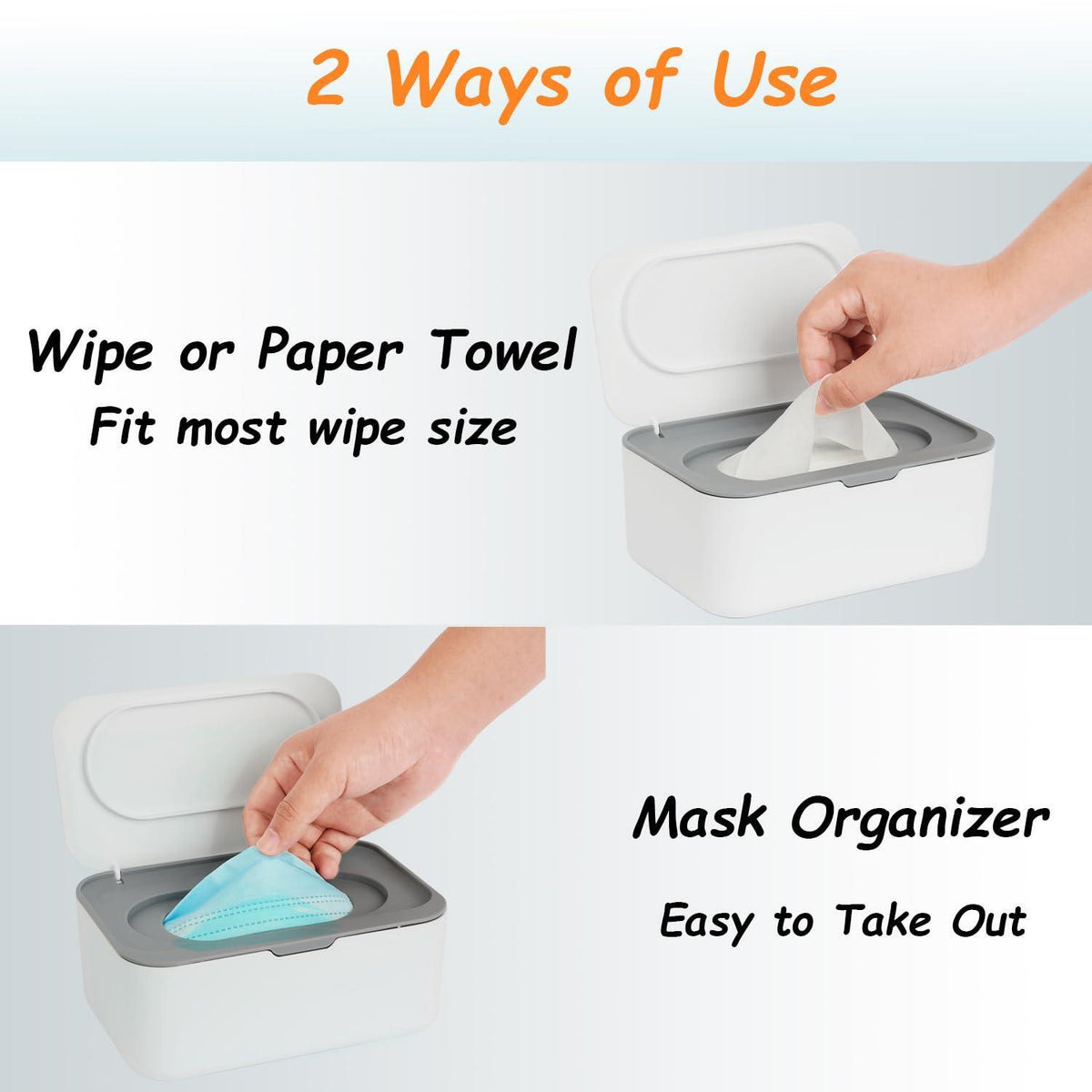 Wipes Dispenser, Wipe Holder for Baby & Adult, Seposeve Refillable Wipe Container, Keeps Wipes Clean. Non-Slip, Easy Pull Wipes Pouch Case, (Grey)