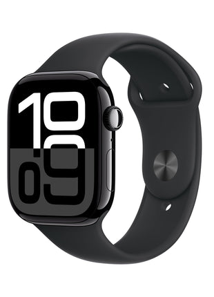 Apple Watch Series 10 [GPS 46mm case] Smartwatch with Jet Black Aluminum Case with Black Sport Band - M/L. Fitness Tracker, ECG App, Always-On Retina Display, Water Resistant
