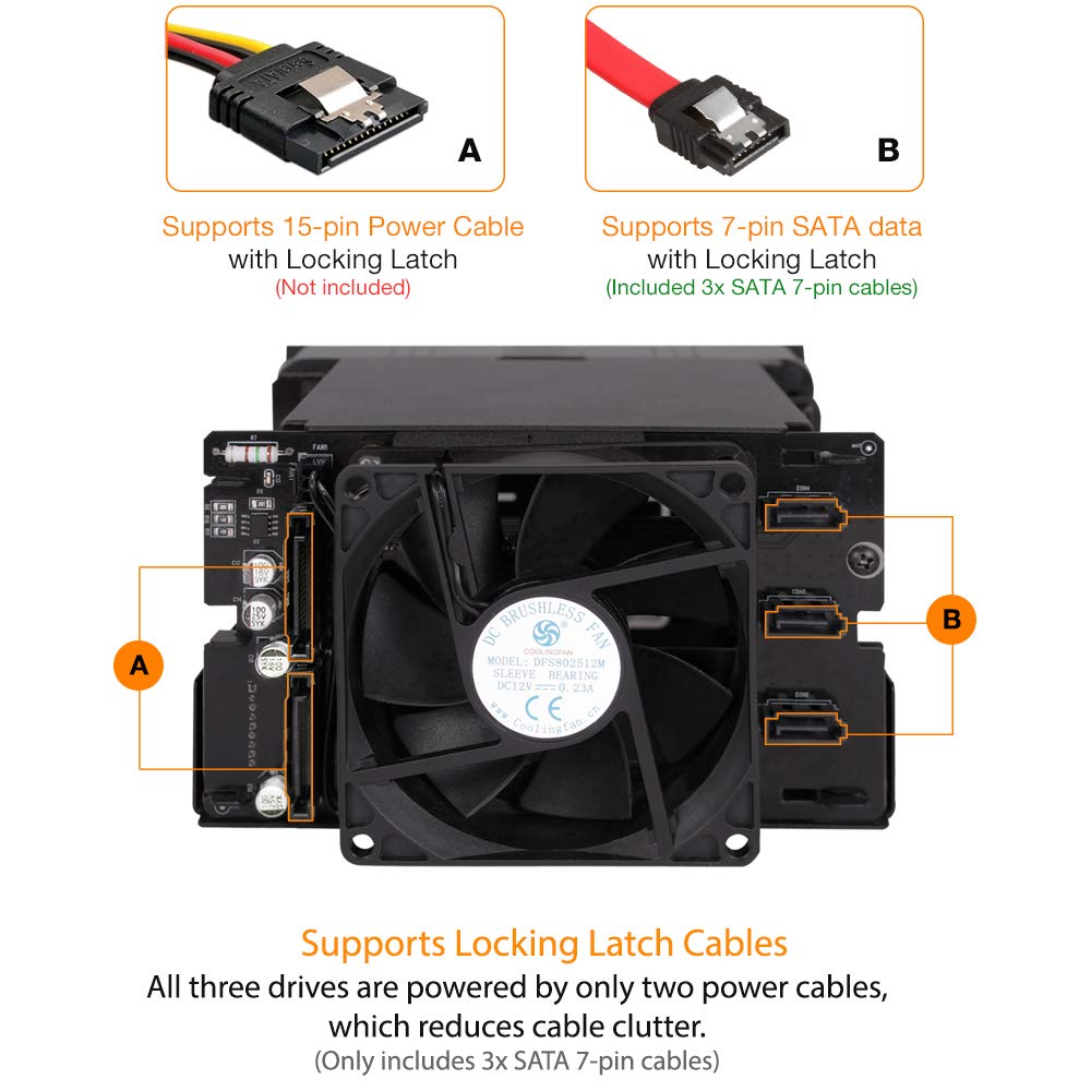 ICY DOCK Hot Swap 3 Bay 3.5 Inch SATA/SAS HDD Docking Enclosure Mobile Rack in 2 x 5.25 Inch Drive Bay (Include 3X SATA Cables) | flexiDOCK MB830SP-B