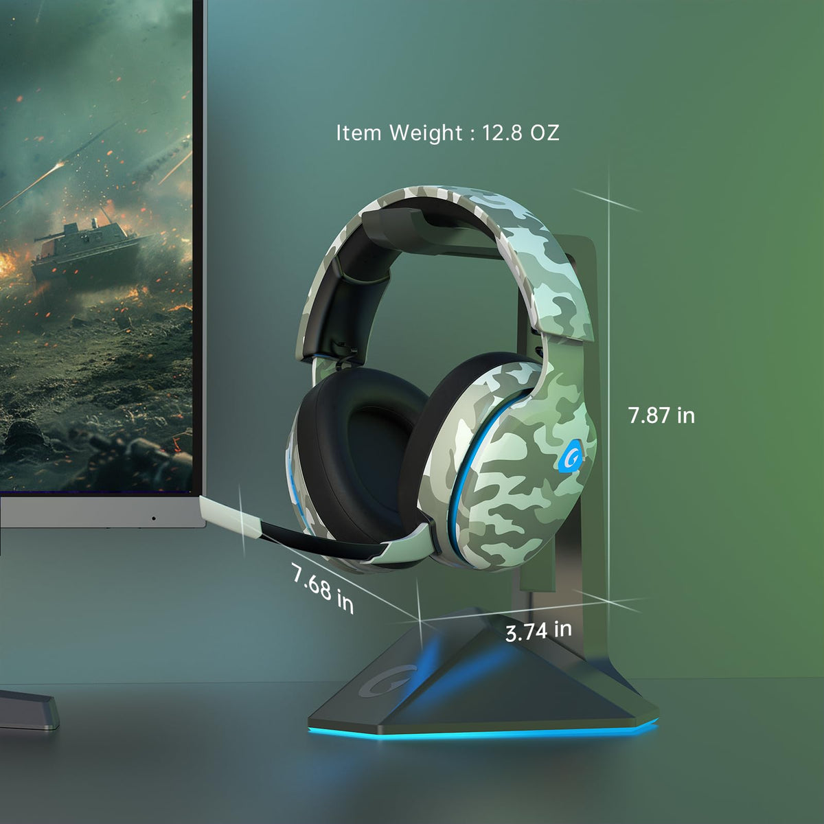 Gtheos 2.4GHz Wireless Gaming Headset for PS5, PS4 Fortnite & Call of Duty/FPS Gamers, PC, Nintendo Switch, Bluetooth 5.3 Gaming Headphones with Microphone for Computer, Mobile, Stereo Sound (Camo)