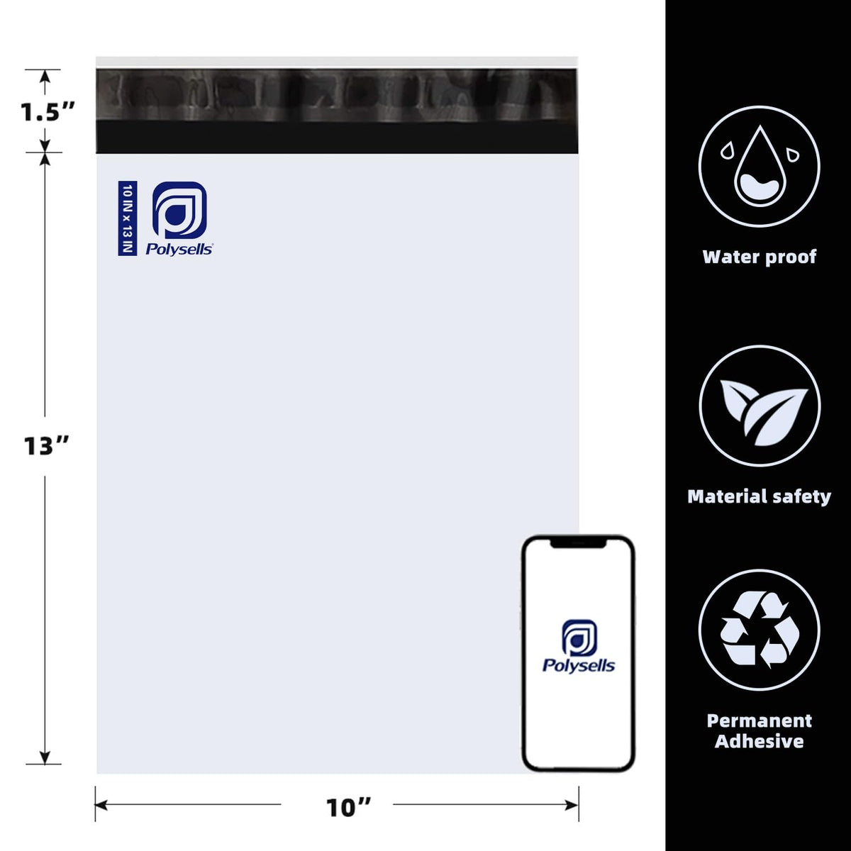 POLYSELLS 100 pcs 10x13 Inch White Poly Mailers Shipping Envelopes, Strong Adhesive Sealing, Waterproof, and Tear-resistant Postal Mailing Bags for Clothing, Books, and Accessories