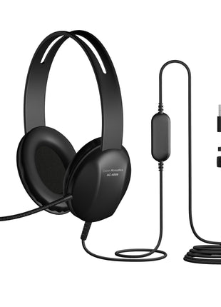 Cyber Acoustics USB-A Stereo Headset (AC-4006) - Durable, Crisp, and Clear Communication in K-12 Classrooms or Home, Made with 60 Percent Recycled Plastic