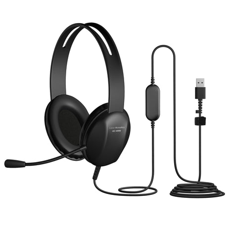 Cyber Acoustics USB-A Stereo Headset (AC-4006) - Durable, Crisp, and Clear Communication in K-12 Classrooms or Home, Made with 60 Percent Recycled Plastic