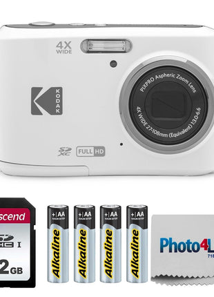 KODAK PIXPRO FZ45 16MP Digital Camera with 4X Optical Zoom 27mm Wide Angle and 2.7" LCD Screen Bundle with 32GB SD Memory Card, AA Batteries (4 Pack), Lens Cleaning Cloth (White)
