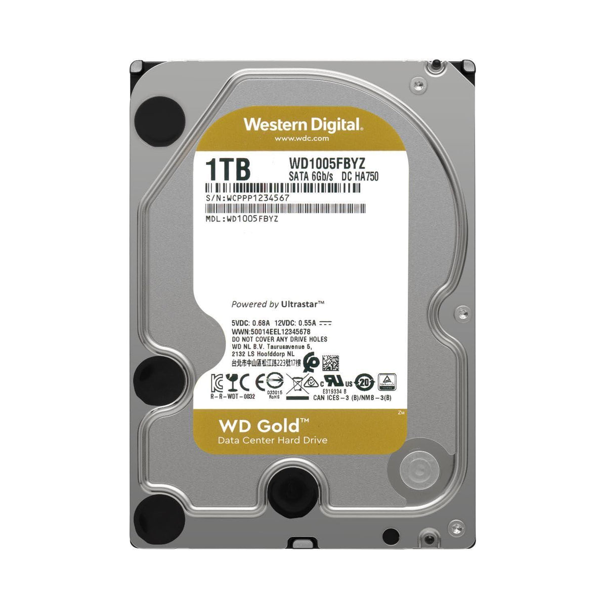 Western Digital 1TB WD Gold Enterprise Class Internal Hard Drive - 7200 RPM Class, SATA 6 Gb/s, 128 MB Cache, 3.5" - WD1005FBYZ
