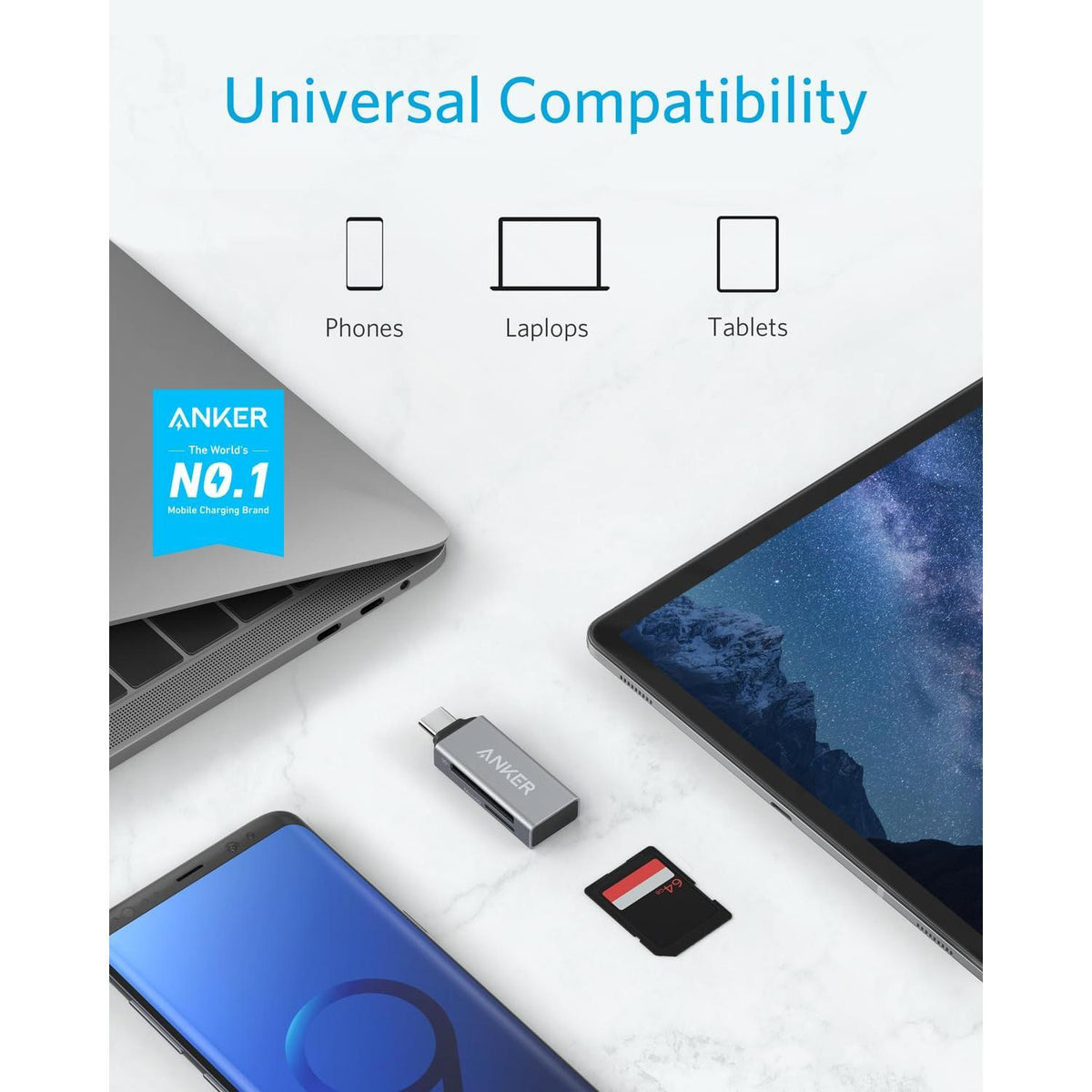 Anker SD Card Reader, 2-in-1 USB C Memory Card Reader for Digital Camera SD Card Viewer with Dual Slot for SDXC, SDHC, SD, MMC, RS-MMC, Micro SDXC,MicroSD, Micro SDHC Card, and UHS-I Cards