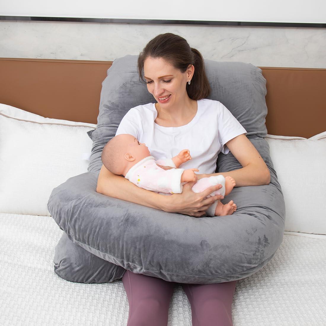 MOON PINE Pregnancy Pillow, U Shaped Full Body Pillow for Maternity Support, Sleeping Pillow with Cover for Pregnant Women (Dark Grey)
