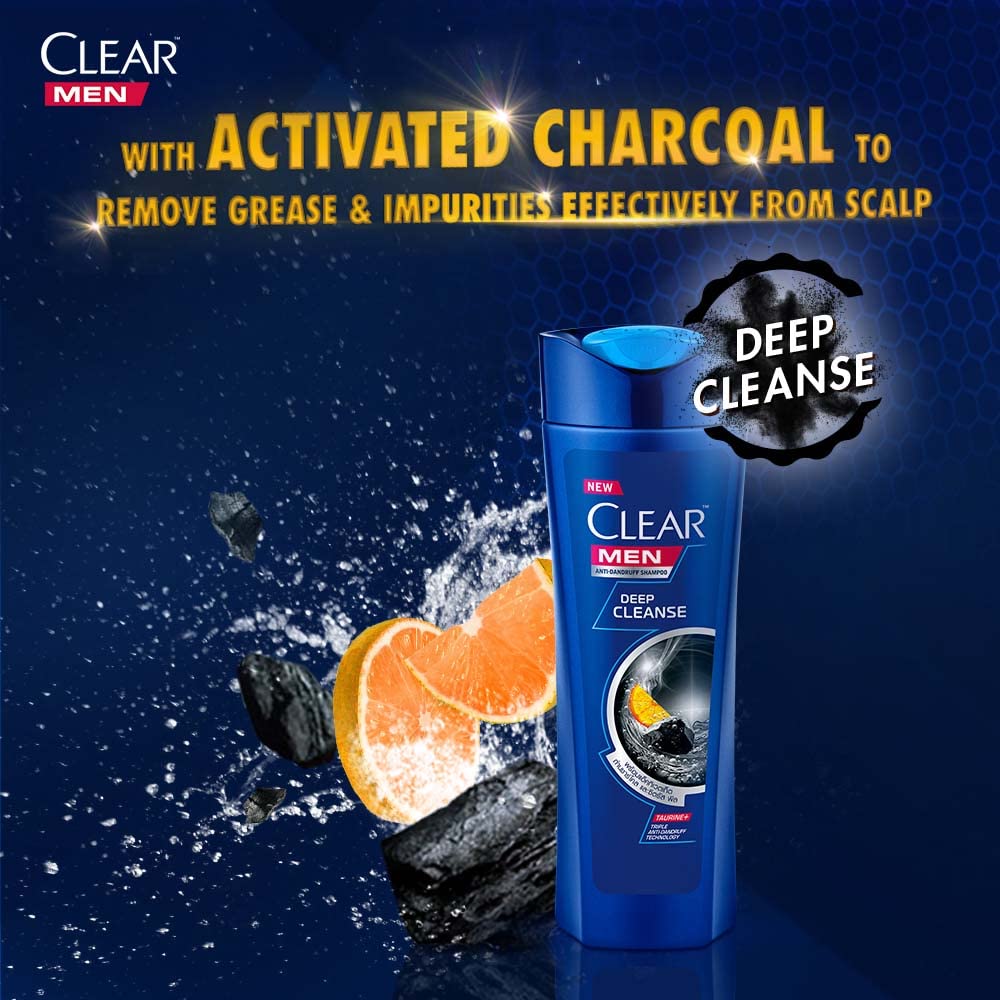 Clear Men Deep Cleanse Anti-Dandruff Shampoo for Itchy Scalp, Liquid Gel Formula with Activated Charcoal, Unclogs Pores & Eliminates Excess oil (320 ml)