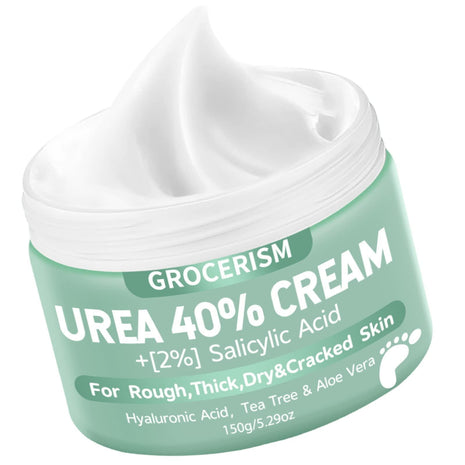 Grocerism Urea Cream 40 Percent for Feet with 2% Salicylic Acid 5.29 oz || Foot Cream and Hand Cream Maximum Strength for Dry, Rough, Callused Skin, Exfoliating Moisturizer for Heels, Elbows and Knees