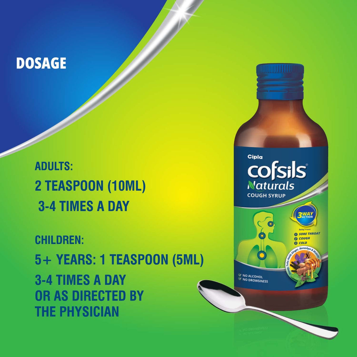 Cipla Cofsils Naturals Cough Syrup | 100ml (Pack of 3) | Relief from Cough, Sore throat & Cold | Natural Ingredients, Non Drowsy