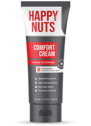 HAPPY NUTS Comfort Cream Deodorant For Men: Anti-Chafing Sweat Defense, Odor Control, Aluminum-Free Mens Deodorant & Hygiene Products for Men's Private Parts 3.4 Fl Oz (1 Pack), Original