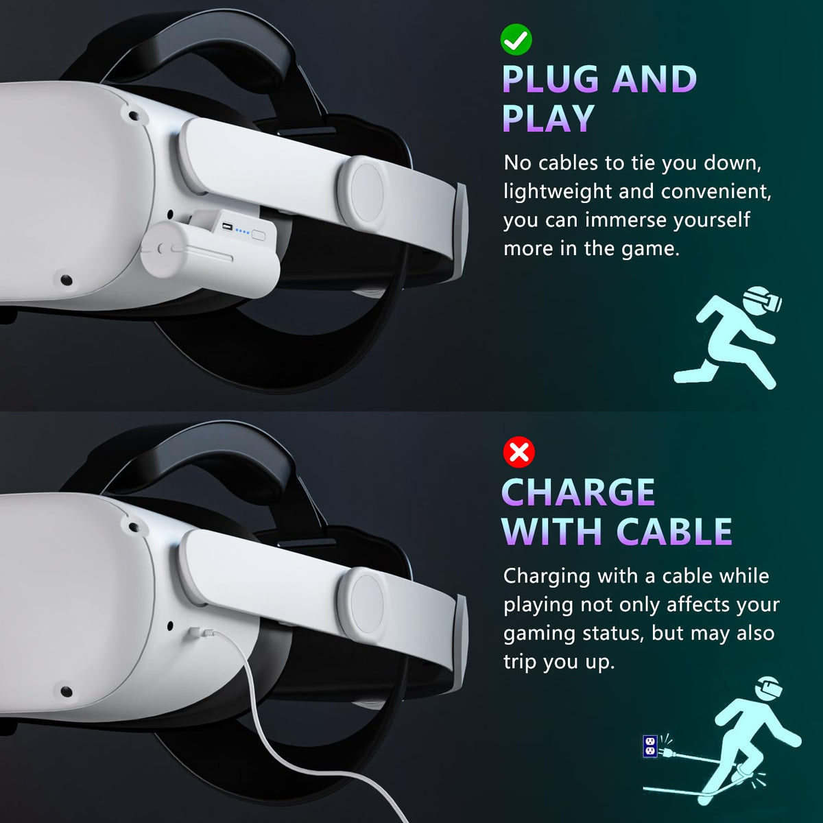 Saqico Battery Pack for Oculus Quest 2, 5000mAh Head Strap Battery Pack Compatible with Oculus/Meta Quest 2 Lightweight and Portable VR Extend Power Accessories for Extra 2-4H Playtime