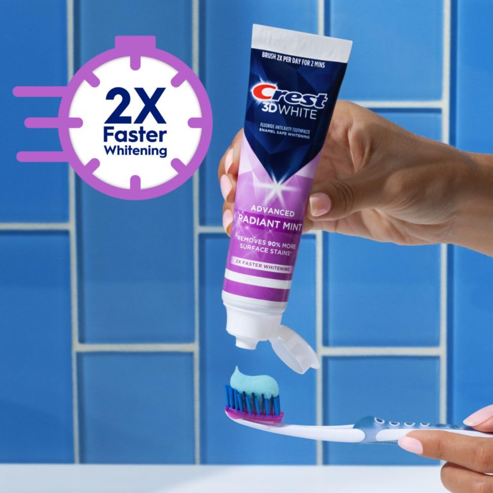 Crest 3D White Advanced Teeth Whitening Toothpaste, Radiant Mint, 3.3 oz, Pack of 2