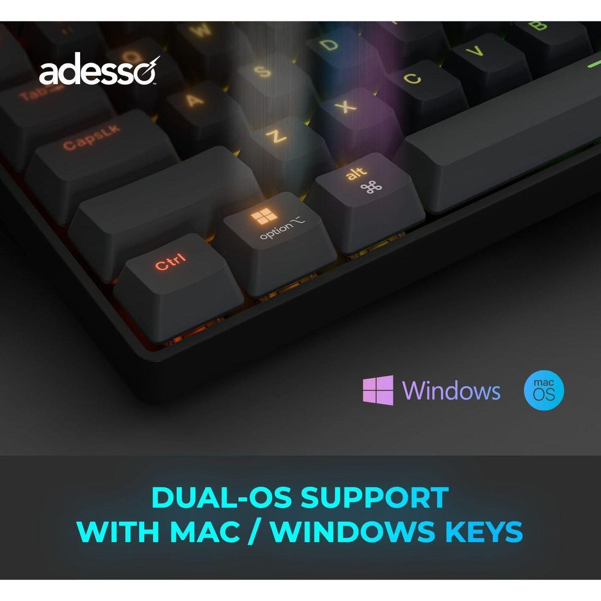 ADESSO EasyTouch 1000 Wired/Wireless/Bluetooth Multi-OS Illuminated Mechanical VIA Mini Keyboard with Copilot Ai Hotkey