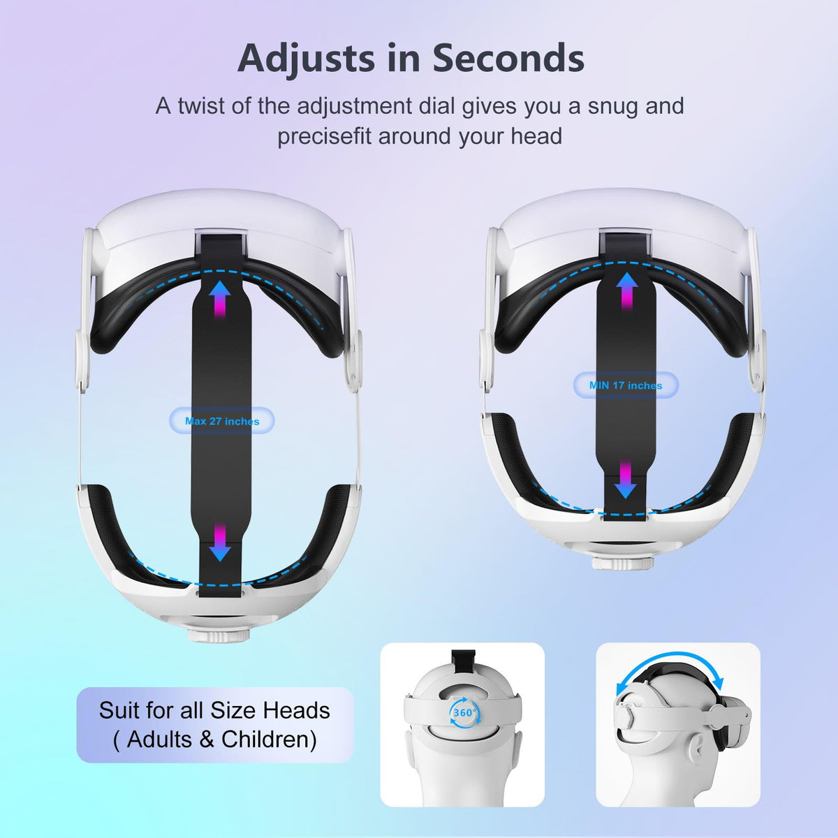 Saqico Head Strap for Meta Oculus Quest 3S/ Quest 3, Pressure-Free Elite Strap Accessories Replacement, Adjustable Headband Soft Cushion VR Headset Enhanced Comfort & Balanced Fit for Longer Immersion
