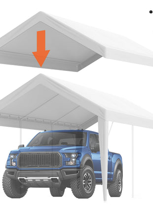 VEVOR Carport Replacement Canopy Cover 10 x 20 ft, Garage Top Tent Shelter Tarp Heavy-Duty Waterproof & UV Protected, Easy Installation with Ball Bungees,White (Only Top Cover, Frame Not Include)