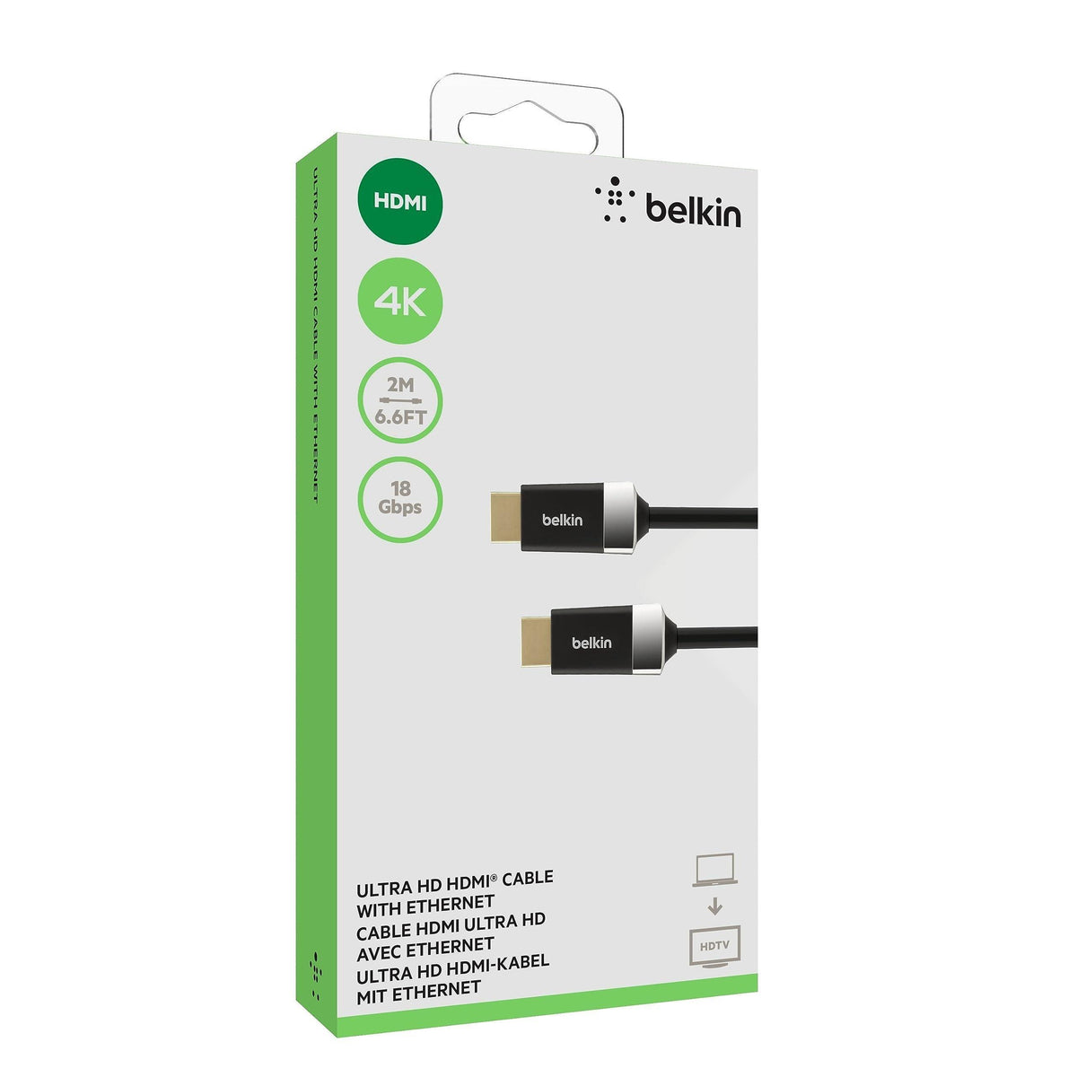 Belkin 6.6ft/2M HDTV High-Speed HDMI Cable w/Ethernet, 4K/Ultra HD, HDR, & 3D Compatibility, 18Gbps Data Transfer for Streaming, Gaming, Home Theater, Supports HDMI 2.0 for TVs, Monitors, Projectors