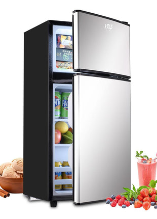 3.5 Cu.Ft Refrigerator with Freezer, 2 Doors Fridge with Adjustable Thermostat Control, Refrigerator for Kitchen, Dorm, Apartment, Garage, Office, Silver