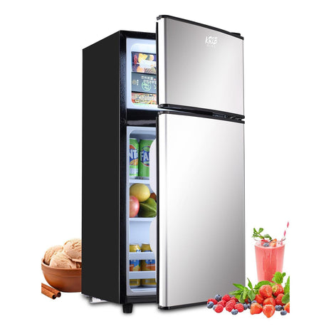3.5 Cu.Ft Refrigerator with Freezer, 2 Doors Fridge with Adjustable Thermostat Control, Refrigerator for Kitchen, Dorm, Apartment, Garage, Office, Silver
