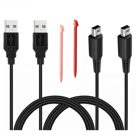 2 Pcs 3.9ft USB Charger Cable Compatible with 3DS/ 2DS, Play and Charge Charging Cord Compatible with 3DS/ 2DS/ DSi with 2 Stylus