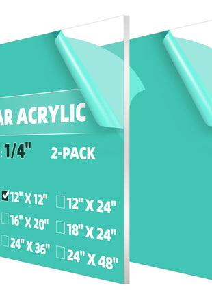 CALPALMY (2-Pack) 12 x 12 Inch Clear Acrylic Sheet Plexiglass 1/4" Thick; Use for Craft Projects, Signs, Display Cases, DIY Projects and More; Cut with Cricut, Engraver, Saw or Hand Tools – No Knives