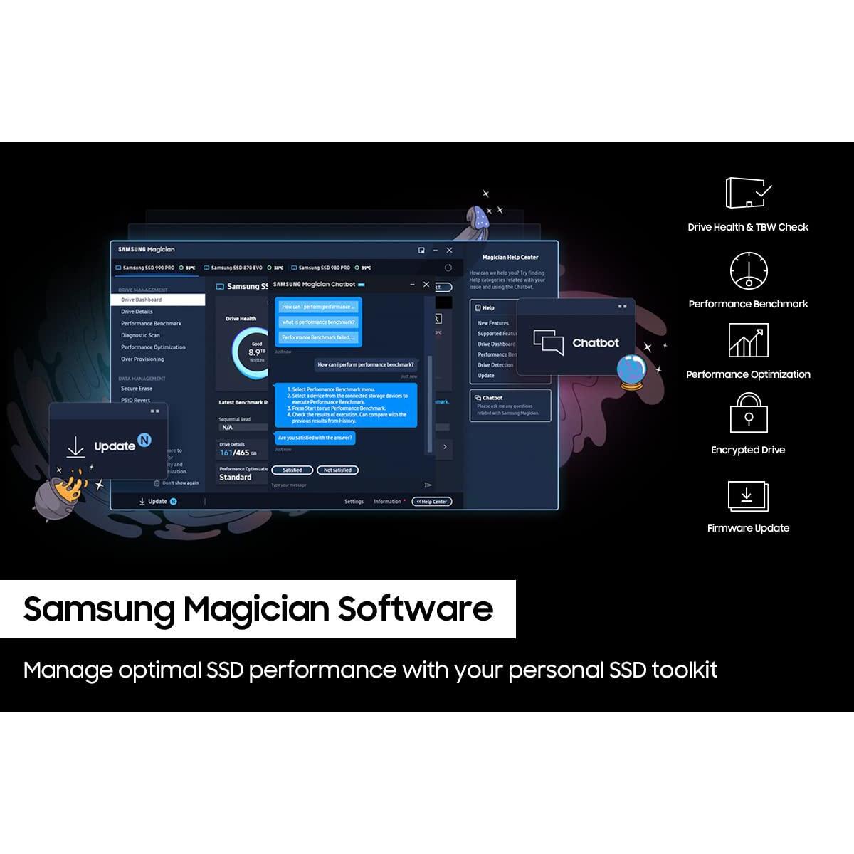 SAMSUNG 990 PRO w/ Heatsink SSD 2TB, PCIe Gen4 M.2 2280 Internal Solid State Hard Drive, Seq. Read Speeds Up To 7,450MB/s for High End Computing, Workstations, Compatible w/ PlayStation 5, MZ-V9P2T0CW