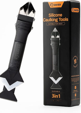 Saker Silicone Caulking Tool 3-in-1 Grout Removal Tool and Sealant Finishing Scraper with Stainless Steelhead, Caulk Remover and Seam Repair Kit for Bathroom, Kitchen, Floor, Window and Sink Joints