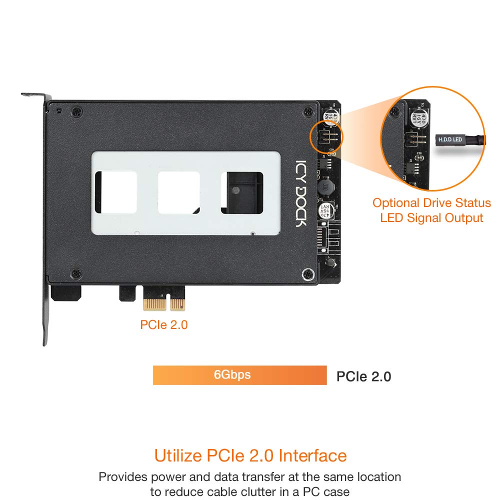 ICY DOCK 2.5 inch SATA SSD Removable Hard Drive Bay Adapter for PCIe Expansion Card Slot | ExpressSlot MB839SP-B
