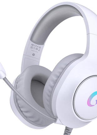 syndesmos CM7002 Gaming Headset for PC, PS5, Xbox Series X|S, Switch, Over-Ear Headphones with 7.1 Surround Sound, 50MM Drivers & Noise Canceling Mic, RGB Comfort Headset for Gaming, Light White