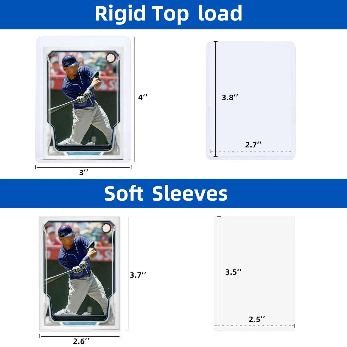 400 Card Sleeves Top Loaders for Cards, Arjiekwei 3"X4" Baseball Cards Protectors Hard Plastic, Premium Toploaders Holder for Trading Sports Football Game Card(200 Top Loaders + 200 Penny Sleeves)